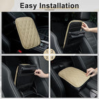 Car Center Console Cover, Upgraded Leather Car Armrest Cushion, Universal Waterproof Cushion Pad, Non-Slip Car Interior Accessories, Fits Most Sedans SUVs Trucks (Beige)