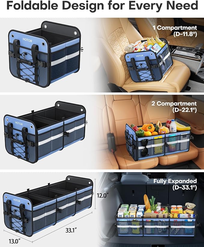 Trunk Organizer for SUV – Car Storage Box with Reflective Strips, Collapsible Car Organizer with Large Capacity, Essential Car Accessories for Truck, Van & Sedan, Blue, 22.1" x 13.0" x 12.0"