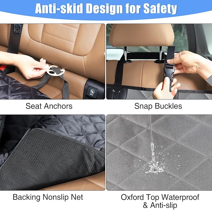 Dog Car Seat Cover XL, Heavy Duty Dog Seat Cover for Back Seat, 100% Waterproof Nonslip Hammock for Car with Side Flap, Scratch Proof Pet Back Seat Covers
