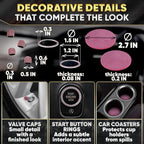 Pink Car Accessories Set, 27 Pieces – Bling Car Accessories for Interior Styling with Rhinestone Details for Daily Use, Universal Fit Kit for Steering Wheel, Vents, Mirror Area, Great Gift for Women
