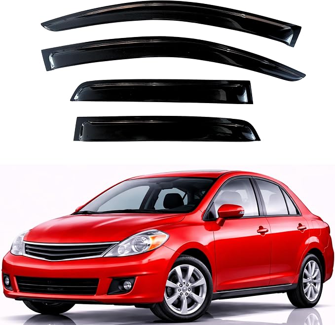 KPY Rain Guards Fit for 2007-2011 Nissan Versa Sedan, Out-Channel Window Visors Vent Wind Deflectors 4PC, Car Accessories for 2007-2012 Nissan Versa Hatchback