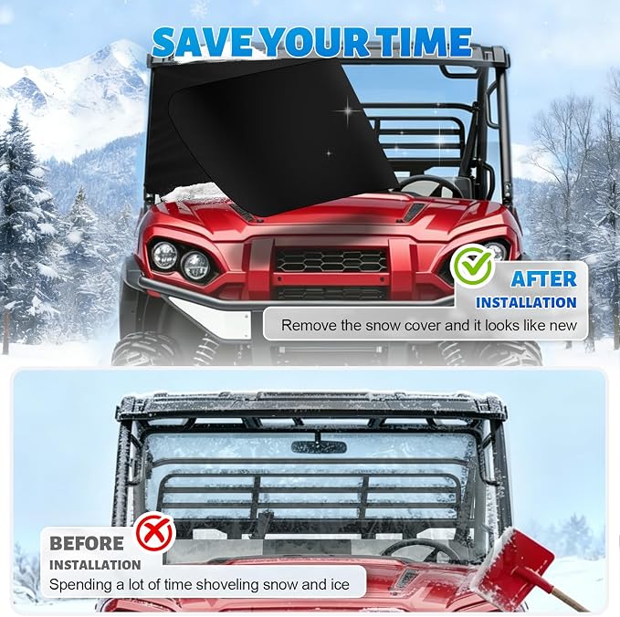 600D UTV Windshield Snow Cover Compatible with Kawasaki Mule Pro FXT/FX/DX/DXT 2015-2026 Full Size, Transport Windshield Protector for Ice and Snow