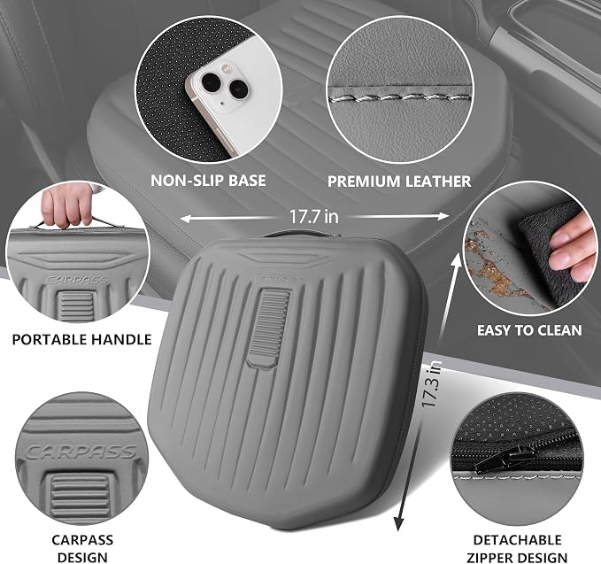 Premium Leather Car Seat Cushion, Comfort Memory Foam Driver Seat Cushion for Long Driving, Waterproof Non-Slip Seat Cushions for Cars, Truck, SUV, Office Chairs, Stadium, Gray ﻿