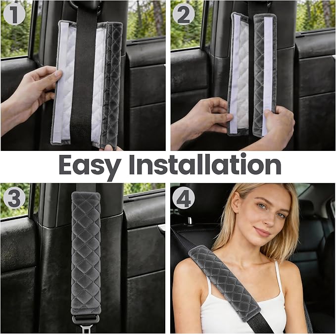 Soft Auto Seat Belt Cover Seatbelt Shoulder Pad Cushions 2 PCS for a More Comfortable Driving Universal Fit for All Cars and Backpack Dark Gray