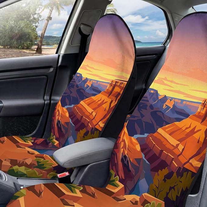 2 Pack Car Seat Towel Covers, Sweat Protector for Front Seats, Premium Thickened Microfiber with Colorado River, Breathable & Quick Dry, Slip-on Headrest Pocket for Gym Running Beach Universal Fit