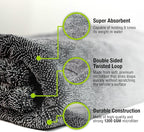Mega Car Drying Towel - Holds Up to 9 lbs, No Streaks, Scratches, or Water Spots | 1200 GSM Microfiber Double Twist Pile & Edgeless Design, 1 Quick & Effortless Dry - 24” x 36”