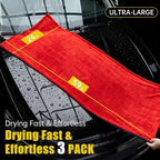 3-Pack Car Drying Towel-Microfiber Extra Large Towels for Cars(59"x24"), Ultra-Absorbent, Scratch & Streak Free, 1300 GSM, Twisted-Loop Cleaning Cloth for Truck, SUV, Car Accessories, Red