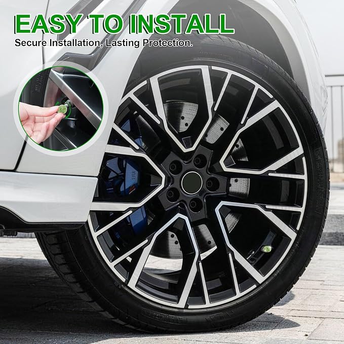 4 Pack Handmade Crystal Rhinestone Car Tire Valve Stem Caps, Universal for Cars, Trucks and Motorcycles - Green
