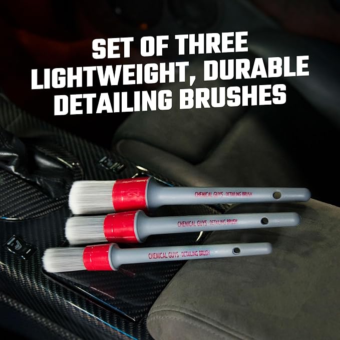 All in the Details Interior Detailing Brush Set - 3-Piece Soft & Durable Car Detailing Brushes for Vents, Consoles, Buttons, Trim & Hard-to-Reach Areas in Cars, Trucks, SUVs & RVs