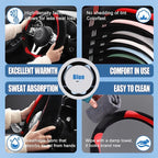 Furry Cute Soft Steering Wheel Cover 14 inch Black with Blue | Fluffy Short Plush Car Accessories, Non-Slip Cold-Proof Sweat-Proof Colorfast, Small 13.5 inch to 14 inch