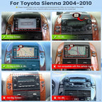 8 Core 4+64G Radio for Toyota Sienna 2004-2010 Stereo (FIT JBL. and Big Screen) Wireless Carplay Android Auto, 9” Touch Screen for Sienna Bluetooth/GPS/MirrorLink/FM/SWC/Backup Camera