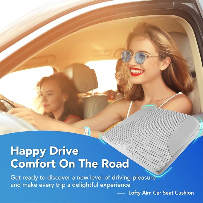 Car Seat Cushion, Car Seat Pillow, Automotive Cushion | Memory Foam Car Seat Cushion for Long Driving, Butt Pillow for Pain Relief, Driver Seat Cushion for Car, Truck, Office, Gray