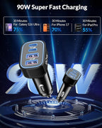 90W Fast Car Charger USB C, 2 Pack 4-Port Cigarette Lighter USB Charger Super Fast Charging, Multiport Car Phone Charger Accessories for iPhone 17/16/15/14/13/12 Pro Max, iPad, Galaxy, Tablet, Android