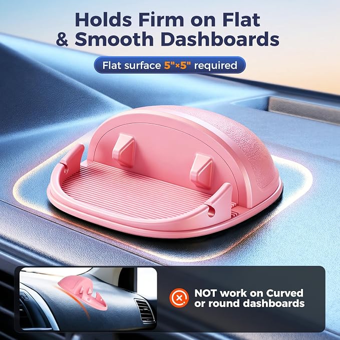 Car Phone Holder, Car Phone Mount Silicone Car Pad Mat for Various Dashboards, Slip Free Phone Stand Compatible with iPhone, Samsung, Pink