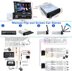 Single Din Touchscreen Car Stereo with Carplay & Android Auto, 7inch Flip Out Screen Car Stereo with Bluetooth Car Audio Receivers, Backup Camera, FM Radio/Mirror Link/USB/AUX/TF/Subwoofer