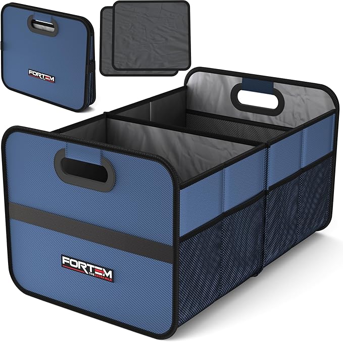 Car Trunk Organizer, Collapsible Two Compartment Organizer, Foldable SUV & Truck Storage for Car Accessories for Women Men, Non Slip Bottom, Sturdy Side Walls, Strong Handles, 45L