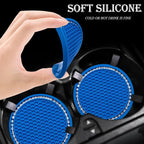 2PCS Bling Cup Holder Coaster, 2.75 Inch Auto Car Cup Holder Insert Coasters, Soft Silicone Anti-Slip Shockproof, Universal Vehicle Interior Accessories for Women Girls (Emerald Blue & White)
