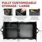 Trunk Organizer For Car, Suv, Truck | Premium Adjustable Multi Compartments Collapsible Car Trunk Organizer With Securing Straps & Non-Slip Bottom (Large Size, Grey)