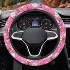 Steering Wheel Cover for Women Sweat Absorbing Non-Slip Protection | Santa Claus Pink Print, Universal Fit Most Car Sedans SUVs, Comfort Grip Breathable Steering Wheel Protector