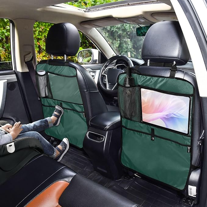 Hunter Green Car Seat Organizer for Kids Backseat Kick Mat with Adjustable Strap Back of Seat Protector for Vehicle Car SUV 1 Pcs