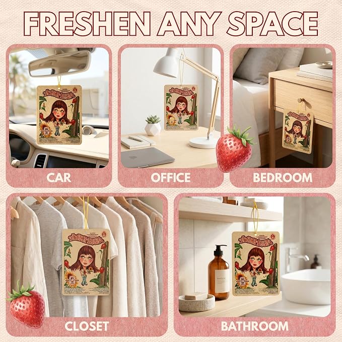 Strawberry Car Air Freshener – Hanging Freshener, Long Lasting Car Scent & Fragrance for Home or Bathroom – 3 Pack