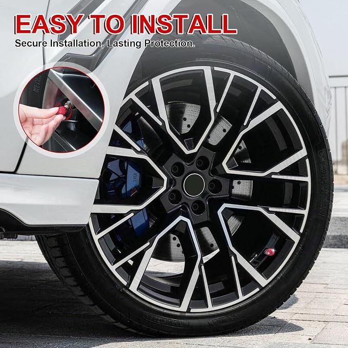 4 Pack Handmade Crystal Rhinestone Car Tire Valve Stem Caps, Universal Fit for Cars, Trucks, Motorbikes - Red