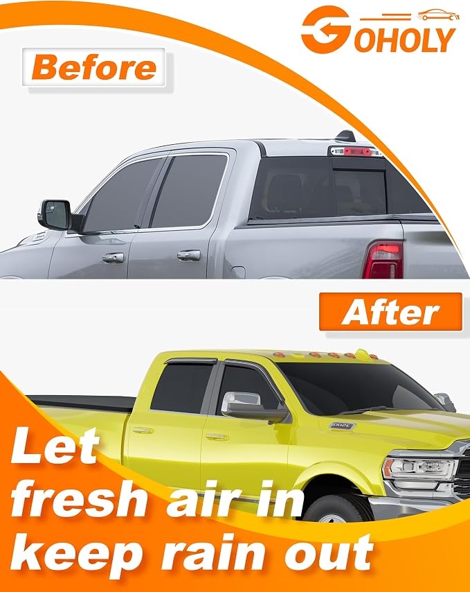 Extra-Thick Window Rain Guard for Dodge Ram 1500 2009-2024 Ram 2500&3500 2010-2025 Rain Guards Tape-on Side Truck Window Visors Vent Visor Window Deflectors Vent Shades Car Accessories