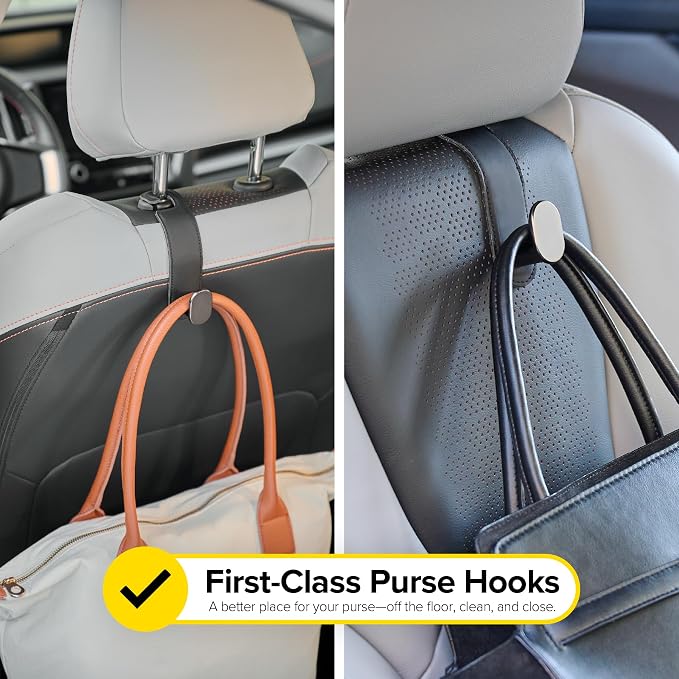 Headrest Hook (2-Pack) - Car Accessories | For Hanging Bags And Purses, Simple Seat Back Hangers, Car Essentials, Road Trip Essentials For Adults