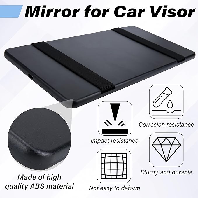 Car Sun Visor Mirror, Cosmetic Makeup Mirrors with Straps, HD Cars Interior Cosmetic Mirror, Car Accessories for Women Universal Sun Visor Mirrors for Trucks, Cars, SUVs (Black)