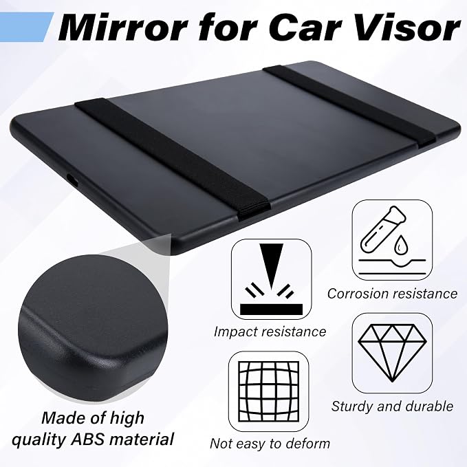2 PCS Car Sun Visor Mirror, Cosmetic Makeup Mirrors with Straps, HD Car Interior Cosmetic Mirror, Car Accessories Universal Sun Visor Mirrors for Trucks, Cars, SUVs (Black)