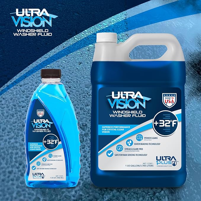 UltraVision Windshield Washer Fluid, Ready-to-Use Pre-Mixed Formula, Streak-Free Cleaning for Crystal-Clear Visibility, All-Weather Performance, +32°F, 1 Gallon