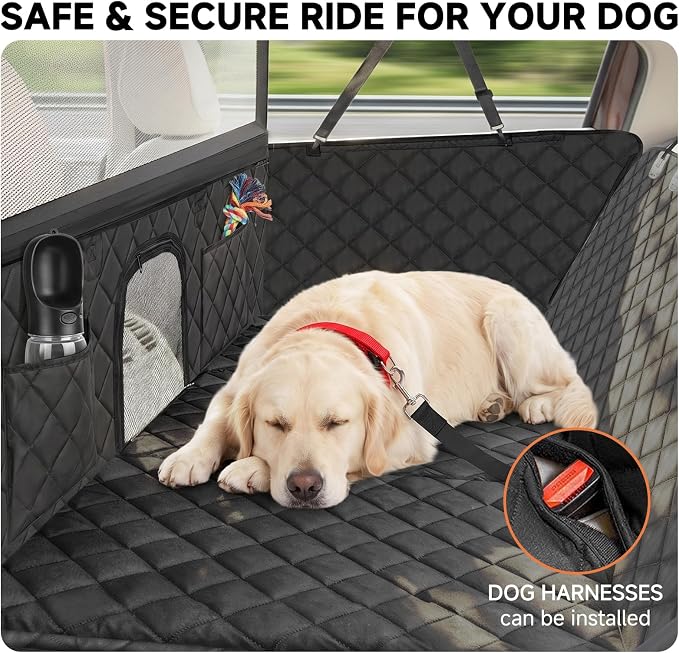 Dog Car Seat Cover & Back Seat Extender,31"Super High Pet Barrier with Anti-Slip Hard Bottom Hammock Holds 440lbs,Water-Resistant Car Seat Protector for SUV,Trucks,Easy-Clean,Patent Pending