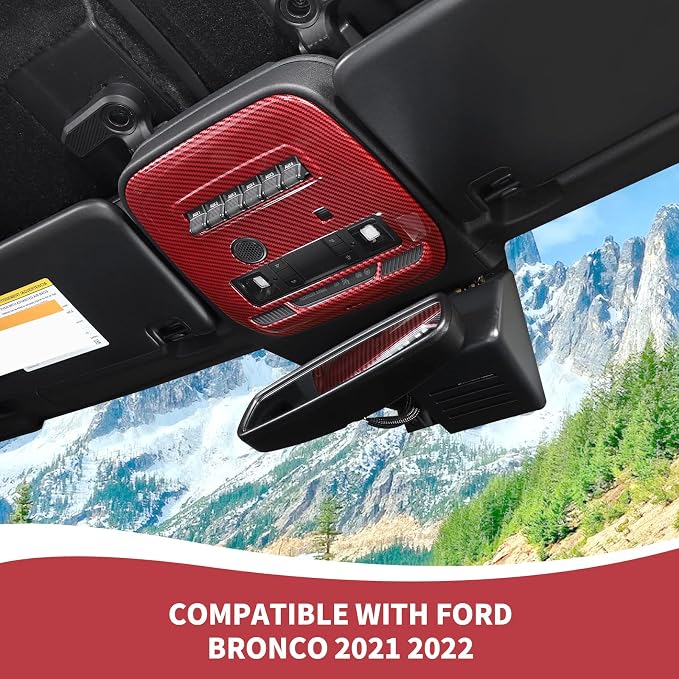 for Bronco Front Reading Light Panel Trim Cover Compatible with 2021-2025 Ford Bronco Interior Accessories 2-Door 4-Door, Red Carbon Fiber (with AUX Switches)