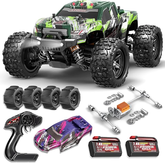1:18 All Terrain RC Car for Adults & Boys (HS18-05), 4WD Off-Road RC Truck High Speed Fast 40+ KPH, 4X4 Waterproof Remote Control Car with 2 Rechargeable Batteries