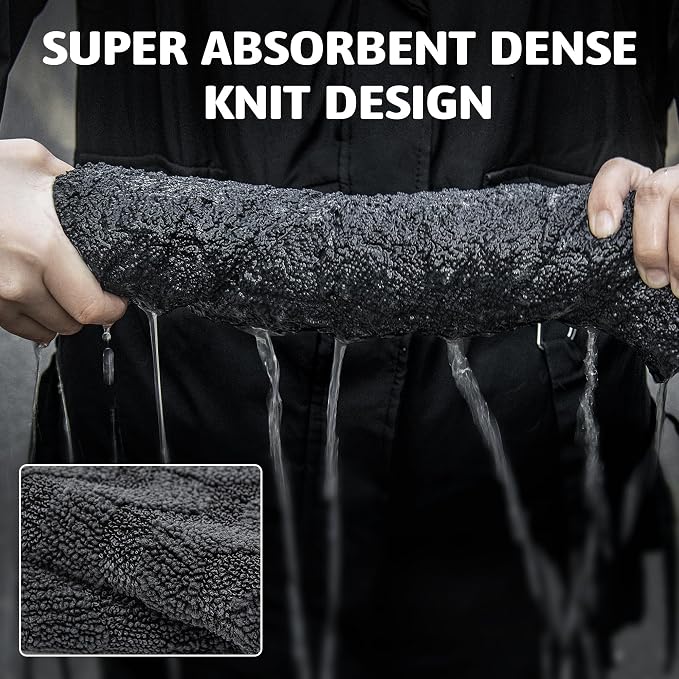 1000GSM Car Drying Towel 18"x24", Edgeless Double Twist Pile, Ultra Absorbent Microfiber Towel, Scratch-Free Lint-Free Streak-Free for Auto Detailing & Car Wash – Check Silver&Grey