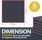 Airlab Glass Polishing Cloth Streak Free Miracle Cleaning Cloth Lint Free Microfiber Cleaning Rags for Glasses Kitchen Dish Mirrors Easy Clean, Pack of 6,12 x 12 Inches, Grey-red