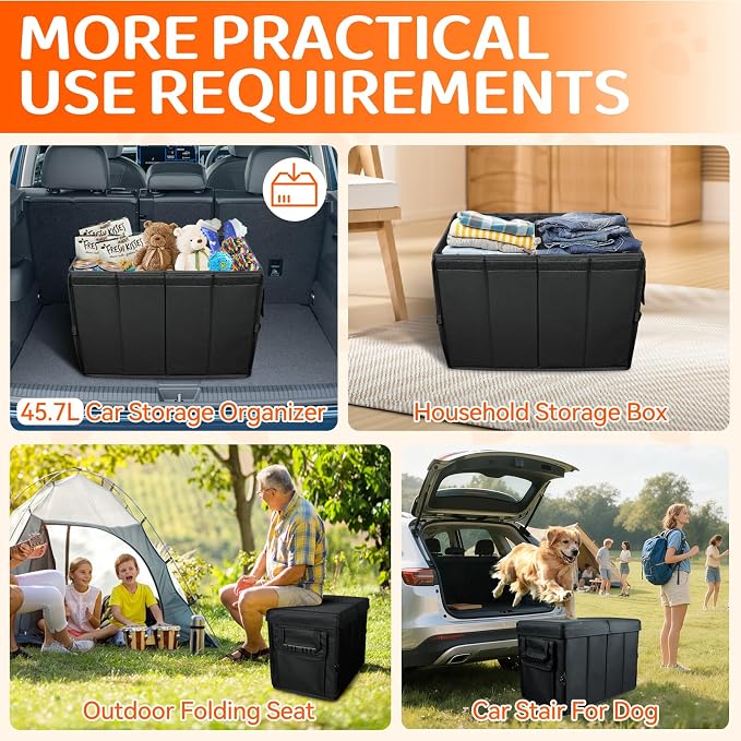 Car Seat Extender for Dogs, Backseat & Frontseat Extender for Large Dog up to 200 LBS, Foldable Seat Gap Filler for Most Cars with Detachable Lid