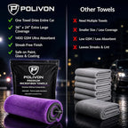 Car Drying Towel 24”x36”, 1400 GSM Twisted Loop Microfiber, Ultra Absorbent, Streak-Free, Lint-Free, Scratch-Free for Car, Truck & SUV, Quick Drying in Fewer Passes (Purple)