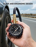 Tire Pressure Gauge for Cars with Large 2" Dial, Solid Brass with Rubber Hose, Air Bleeder Valve, ANSI B40.1, 0-60PSI