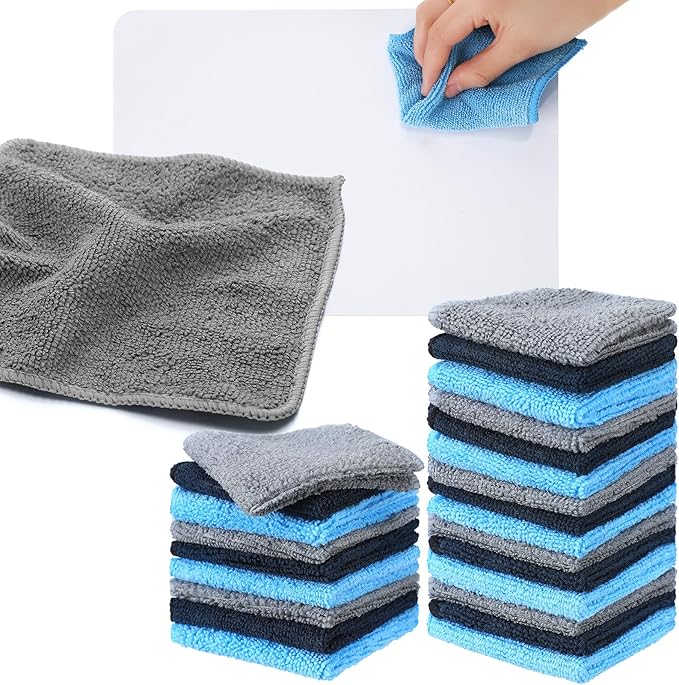 Cleaning Cloth Dry Erase Cloth Cleaning Rags Reasonable Kitchen Towels Microfiber Towels Cars Wash(6 x 6 Inch,Blue/Gray/Black,30 Pcs)