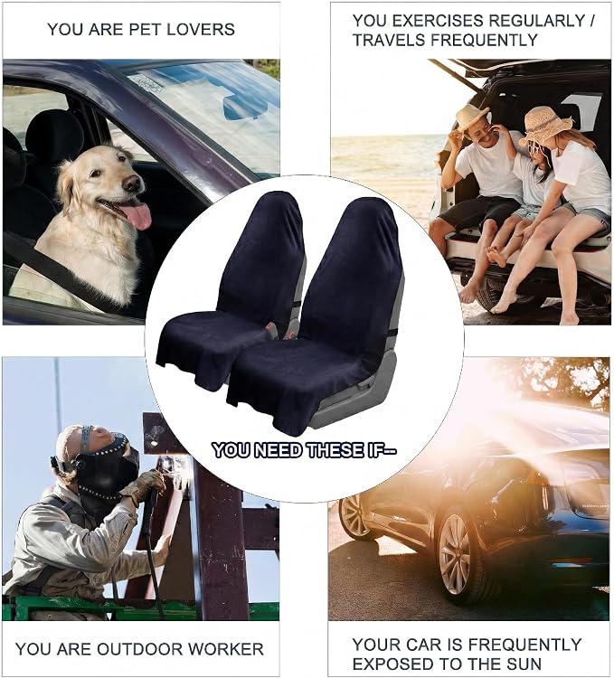 Car Seat Towel Cover, 2pcs Universal Front Seat Protector for Cars, SUVs and Trucks, Sweat Towel Car Seat Cover for Gym, Yoga, Swimming, Pets and Family Travel