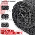 Wasal Car Drying Towel, 24" x 36" XL | 1300 GSM Microfiber, Edgeless Twisted Loop Design, 70/30 Blend, Super-Fast Drying, Streak Free