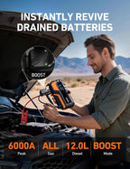 M10 6000A 150PSI Car Jump Starter with Air Compressor - 12V Portable Battery Booster (All Gas/12.0L Diesel), Smart Tire Inflator, Heavy-Duty Jumper Cables, Power Bank, LED Light, Storage Case