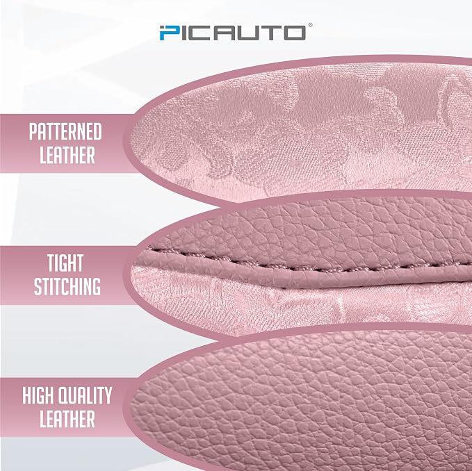 Steering Wheel Cover, Pink Patterned Leather Patchwork Design, Universal Fit 14.5"–15.5" D-Shape Steering Cover, Soft PU Grain Leather, Durable Grip Car Accessory for Girls & Women