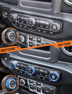 HVAC Climate Control Panel Knob Trim Kit & Light Control Switch Cover, Air Conditioner Knob Aluminum Alloy Ring for 2018-2024 Jeep Wrangler JL JLU & Gladiator JT, Interior Accessories, Blue