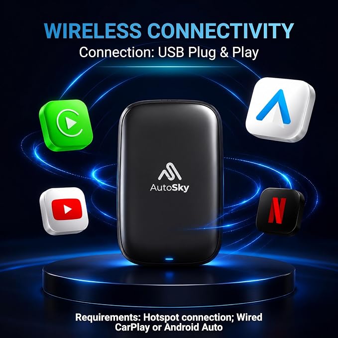 AI Box Lite Air – Wireless Adapter for Factory CarPlay – Stream Personal Media & Online Apps via Phone Hotspot – Fast Plug & Play Performance – Works with Authorized Accounts