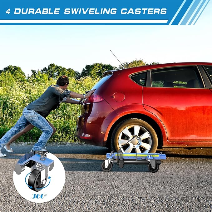 Car Dolly Set of 2,Capacity 1500LBS Hydraulic Car Wheel Dolly Jack with Foot Pedal and Steel Rollers,Wheel Dolly Jack with Unique Reflective Tape,for Tire Repairing,Vehicle Moving