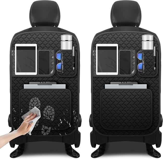 Back Seat Protector 2 Pack Fit for Honda Pilot Car Kick Mats with Touch Screen Tablet Holder Storage Organizer Waterproof Dirt Proof Faux Leather Auto Accessories for Kids (1 Pair Black)
