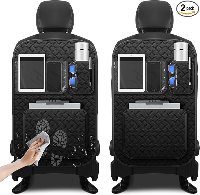 Back Seat Protector 2 Pack Fit for Honda CR-V Car Kick Mats with Touch Screen Tablet Holder Storage Organizer Waterproof Dirt Proof Faux Leather Auto Accessories for Kids (1 Pair Black)