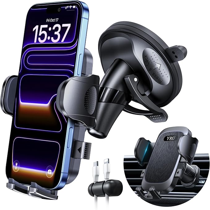 [Military-Grade Anti-Shake & 360° Rotatable Suction] 2026 Upgraded Car Phone Holder Mount【90+LBS Safest Strongest & Patent Certs】Dashboard Windshield Vent for iPhone 17 16 Pro Max Samsung,Matt Black